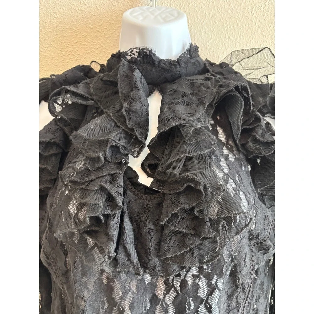 NWT Burleska Queen Top Women Medium Black Lace Ruffle Gothic Victorian Steampunk - Picture 6 of 8